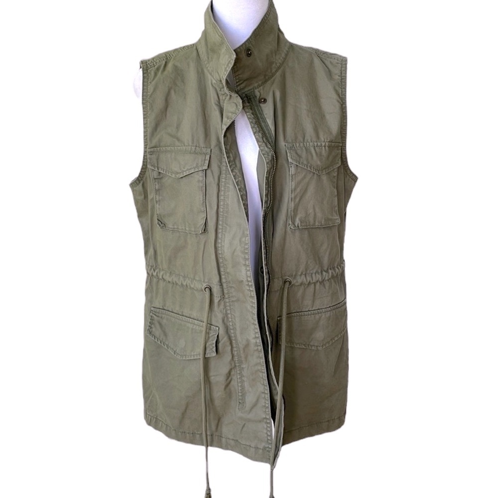 Vintage Y2K Old Navy Army Green Drawstring Cargo Sleeveless Vest Size Small